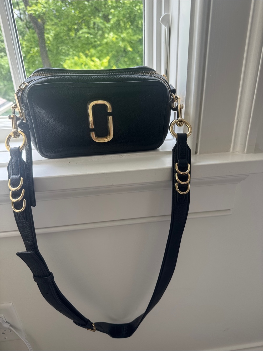 The Marc Jacobs The Snapshot Black Leather Camera Bag with Gold Hardware